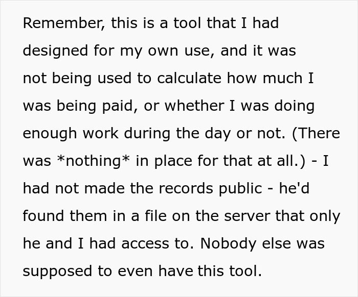 Worker Gets Accused Of Falsifying Timekeeping After Boss Steals Their Program And Takes Credit For It, So They Put A 'Special' Feature In It Right Before Quitting Worker Gets Accused Of Falsifying Timekeeping After Boss Steals Their Program And Takes Credit For It, So They Put A 'Special' Feature In It Right Before Quitting