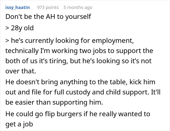 A Pregnant Woman With Two Jobs Is Upset About Her Unemployed Boyfriend Who Forgot To Order A Burger She's Been Craving, And The Internet Suggests He's Not The Main Problem.
