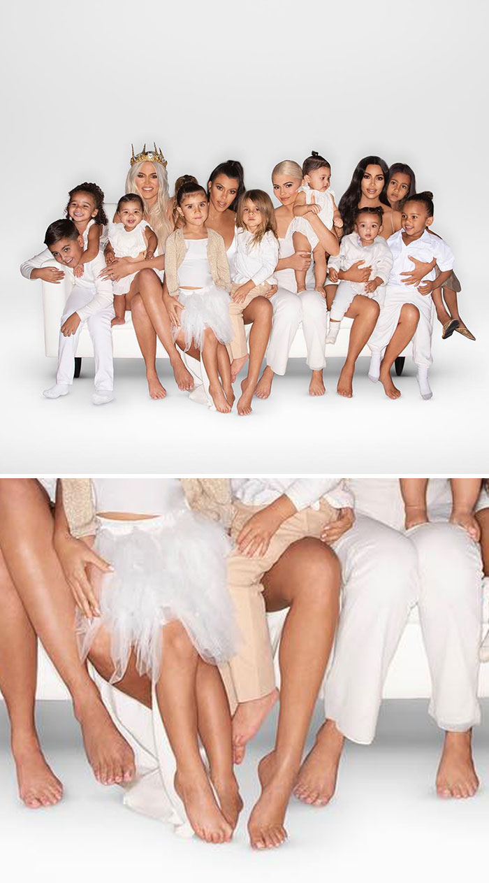 Eagle-Eyed Fans Think That Khloe Kardashian's Feet Have Been Copied, Flipped And Then Pasted Onto Kylie Jenner In This Family Christmas Card