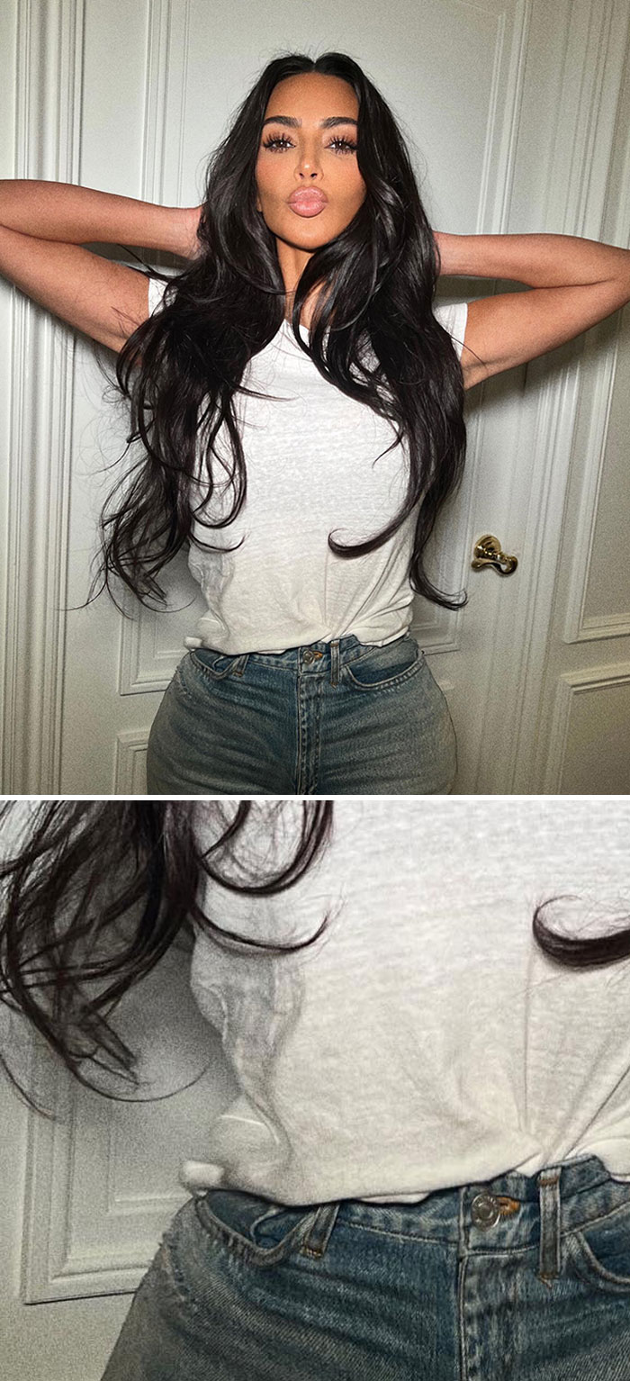 People Noticed The Warping On The T-Shirt That Has Been Pushed In To Make Kim Kardashian Look Thinner