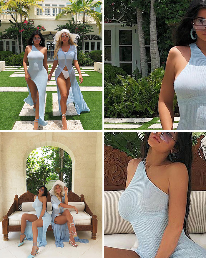 In The First Picture, Fans Noticed That The Paving Slabs In The Background Were Warped. In The Second Picture, Kylie Altered Her Figure As She Posed Against A Striped Cushion