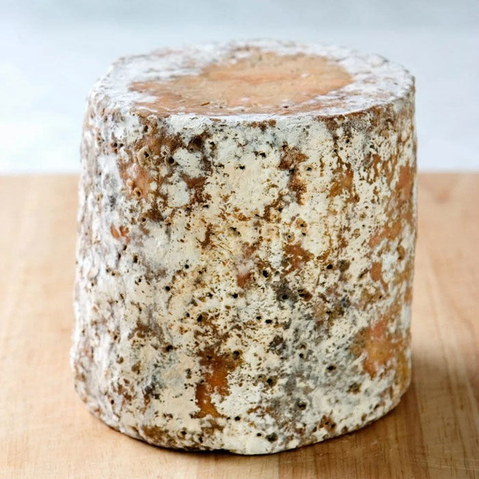 big circle of white and brown cheese