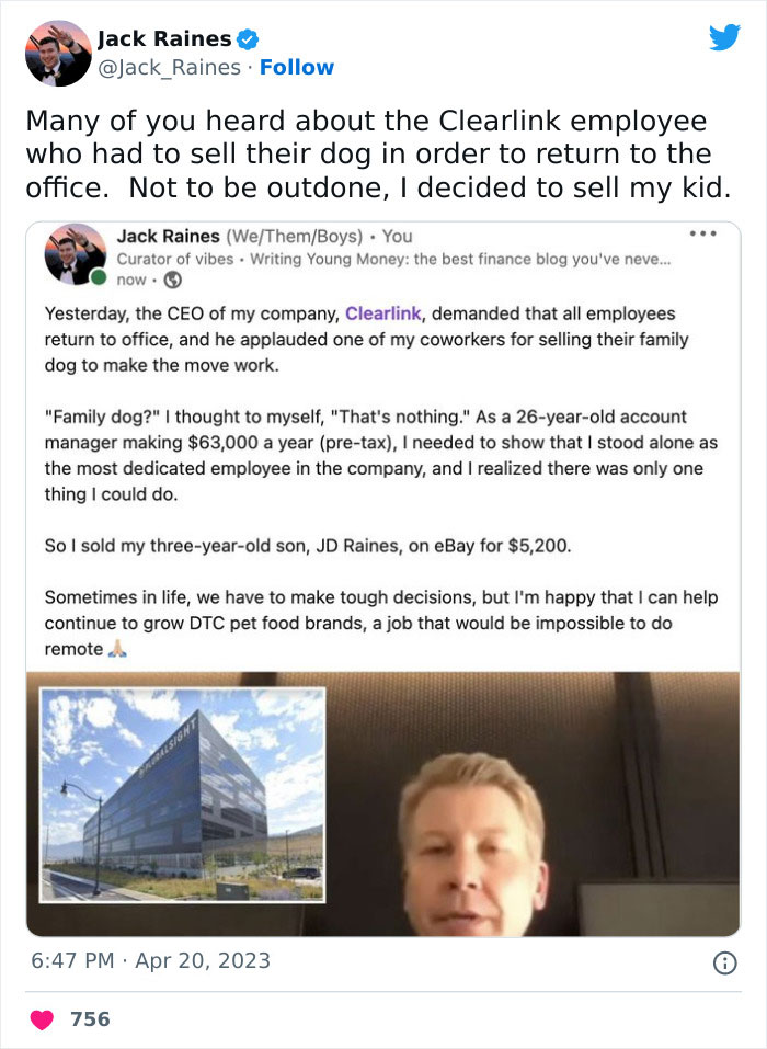 CEO Celebrates Worker Who Sold His Dog To Return To The Office, Sparks Huge Backlash Online CEO Celebrates Worker Who Sold His Dog To Return To The Office, Sparks Huge Backlash Online