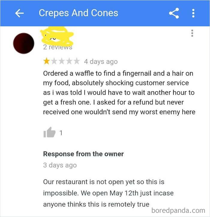 Fake Review Before The Restaurant Even Opens