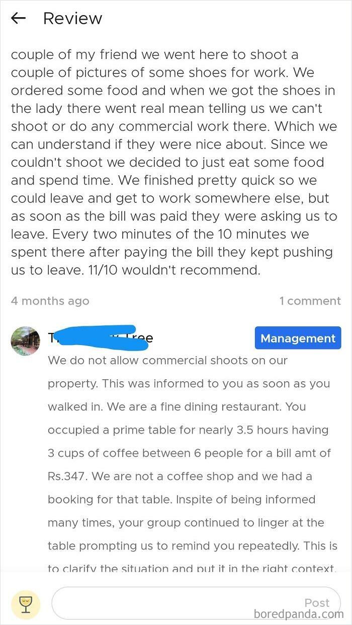 Customer Post A Bad Review On A Restaurant