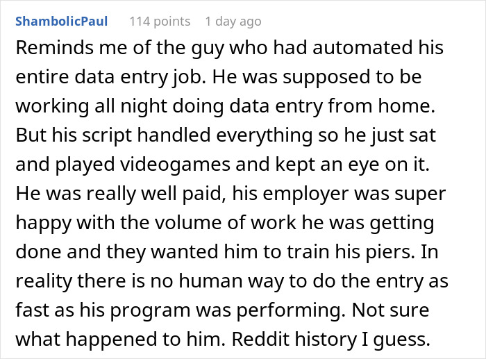Person Tells How They Messed Up At Work By Doing The Job 5 Times Faster Than The Previous Employee Person Tells How They Messed Up At Work By Doing The Job 5 Times Faster Than The Previous Employee