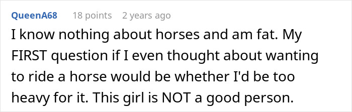 Horse Owner Doesn’t Let Her Overweight Friend Ride One Of The Animals, Gets Accused Of Body-Shaming Her Horse Owner Doesn’t Let Her Overweight Friend Ride One Of The Animals, Gets Accused Of Body-Shaming Her