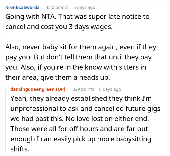 "The Price For Those 3 Days Was Going To Be $840": Babysitter Asks Parents To Still Pay Her For Her Service When They Cancel Last Minute "The Price For Those 3 Days Was Going To Be $840": Babysitter Asks Parents To Still Pay Her For Her Service When They Cancel Last Minute