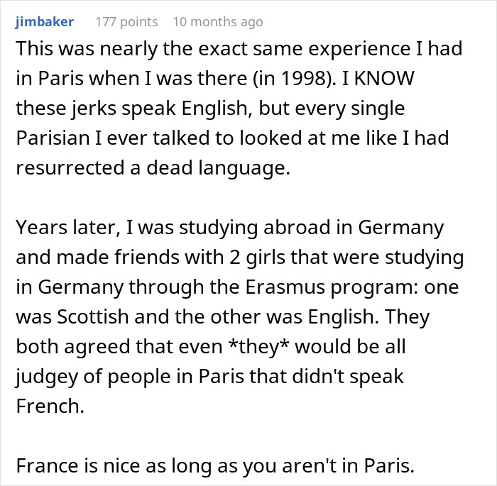 “She Told Her In Perfect English That She Didn’t Speak English”: French Worker Refuses To Serve An American, Regrets It When She Comes Back With Her French Husband “She Told Her In Perfect English That She Didn’t Speak English”: French Worker Refuses To Serve An American, Regrets It When She Comes Back With Her French Husband