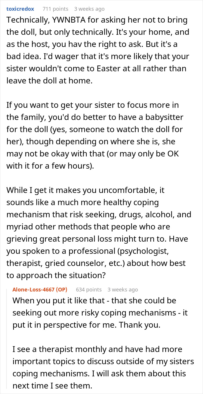 Woman Thinks Her Sister Is Coping With The Loss Of Her Baby In A Creepy And Unhealthy Way, Asks If She Would Be A Jerk To Break It To Her Woman Thinks Her Sister Is Coping With The Loss Of Her Baby In A Creepy And Unhealthy Way, Asks If She Would Be A Jerk To Break It To Her