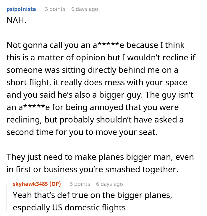 “She Reiterated That I Was Entitled To Recline My Seat”: Guy Asks For Flight Attendant’s Backup After Being Criticized By The Passenger Behind Him “She Reiterated That I Was Entitled To Recline My Seat”: Guy Asks For Flight Attendant’s Backup After Being Criticized By The Passenger Behind Him