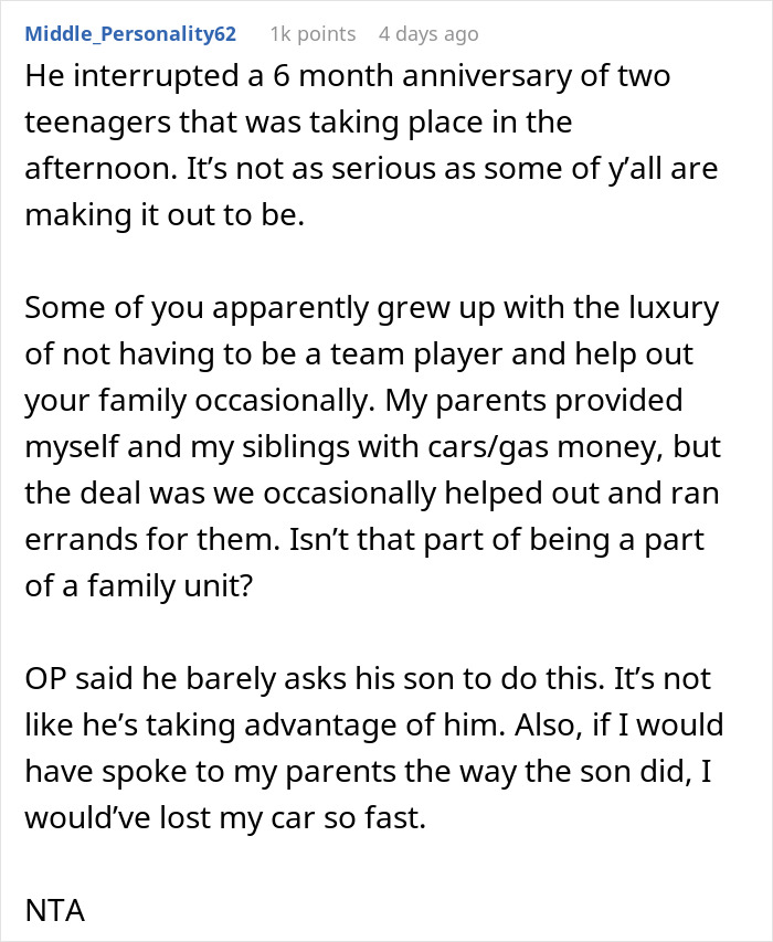 Teen Gets Mad At His Dad For Interrupting His Date To Ask Him To Pick Up His Little Sister, Says He "Failed As A Parent"