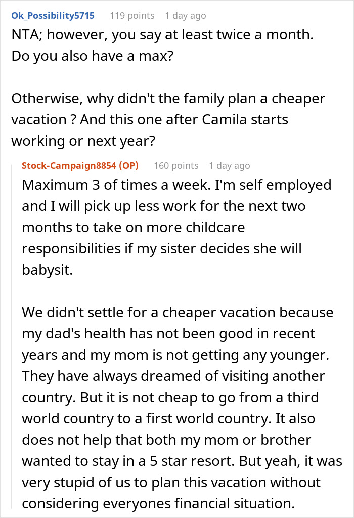 “AITA For Not Paying For My Sister's Vacation Because She Won't Agree To Babysit?” “AITA For Not Paying For My Sister's Vacation Because She Won't Agree To Babysit?”
