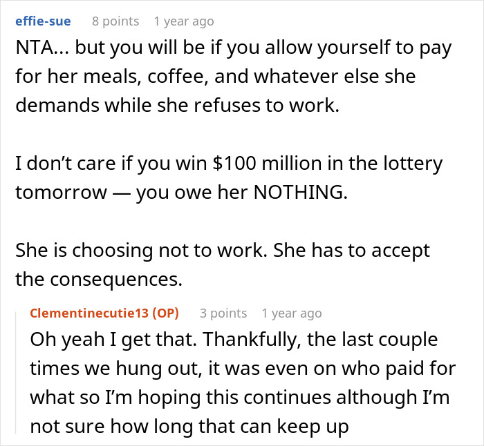 Friend Asks Woman To Pay For Everything When They Go Out Since She Lost Her Job, Gets “Not Happening” Reply