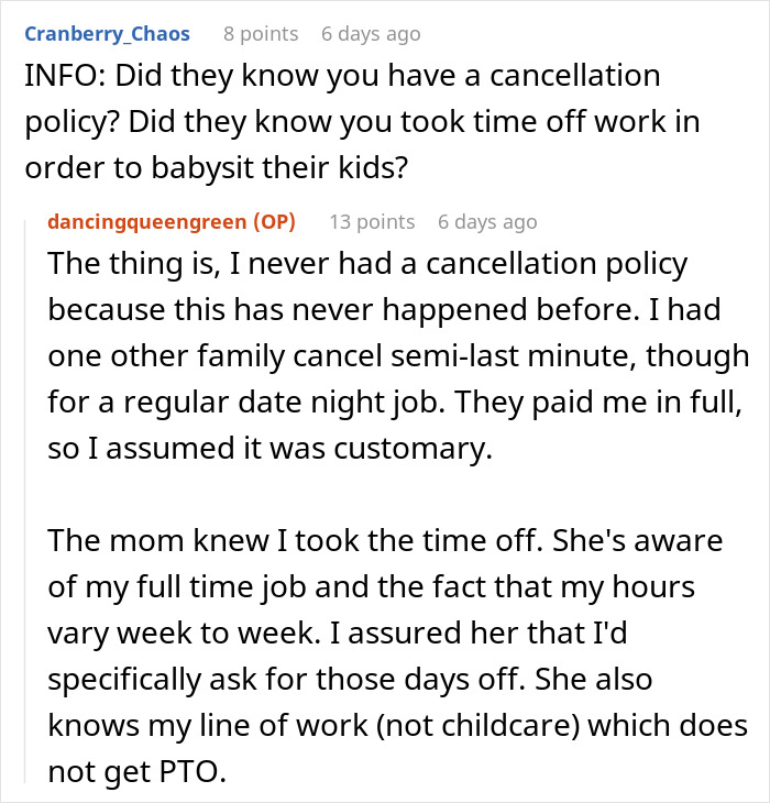 "The Price For Those 3 Days Was Going To Be $840": Babysitter Asks Parents To Still Pay Her For Her Service When They Cancel Last Minute "The Price For Those 3 Days Was Going To Be $840": Babysitter Asks Parents To Still Pay Her For Her Service When They Cancel Last Minute