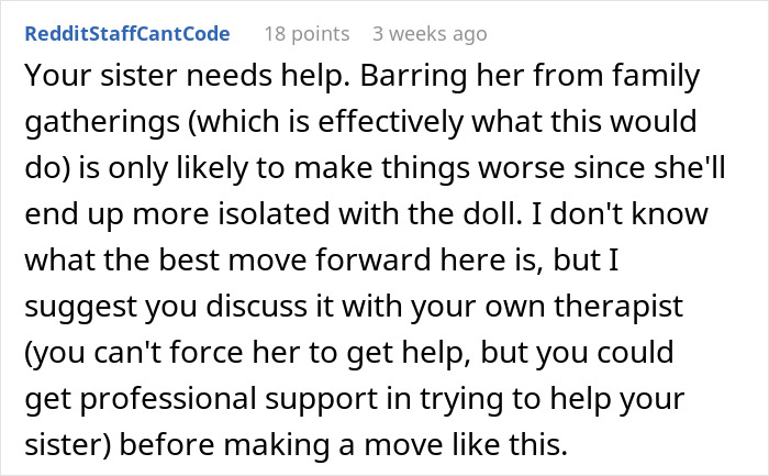 Woman Thinks Her Sister Is Coping With The Loss Of Her Baby In A Creepy And Unhealthy Way, Asks If She Would Be A Jerk To Break It To Her Woman Thinks Her Sister Is Coping With The Loss Of Her Baby In A Creepy And Unhealthy Way, Asks If She Would Be A Jerk To Break It To Her