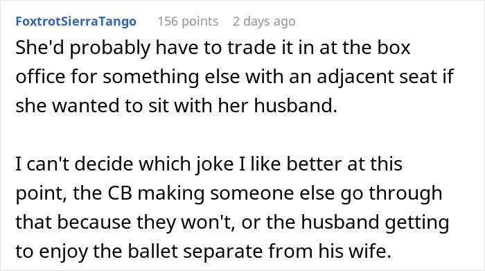 Person Gives Away 1 Ballet Ticket For Free, Karen Shows Up With Her Husband, Demands Someone Give Up Their Seat For Him Person Gives Away 1 Ballet Ticket For Free, Karen Shows Up With Her Husband, Demands Someone Give Up Their Seat For Him