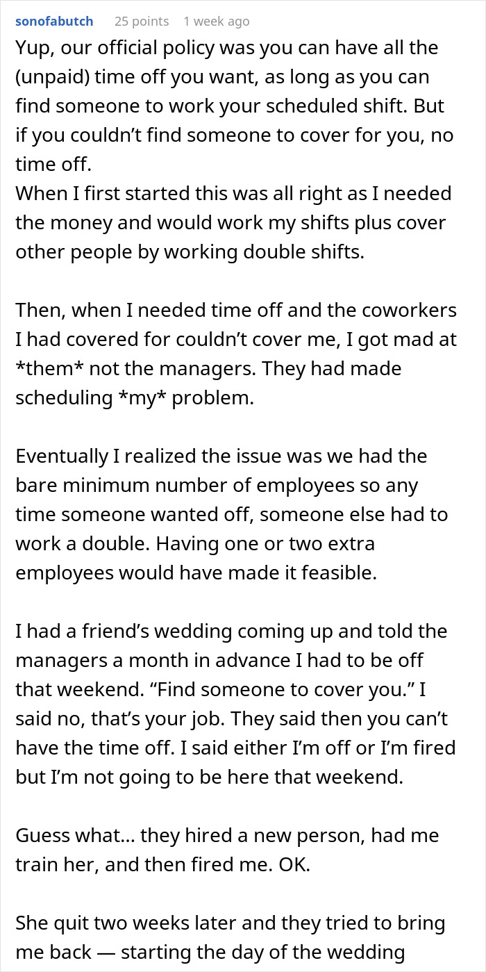 Grocery Store Manager Attempts To Introduce A 'No Time Off On Weekends' Policy, Worker Isn't Happy With It At All And Quits