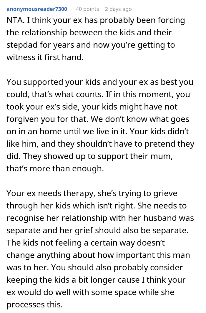 Mom Is Disgusted With Kids’ Lack Of Grief Over Their Late Stepfather, Their Real Dad Steps In To Bring Her Back To Earth Mom Is Disgusted With Kids’ Lack Of Grief Over Their Late Stepfather, Their Real Dad Steps In To Bring Her Back To Earth