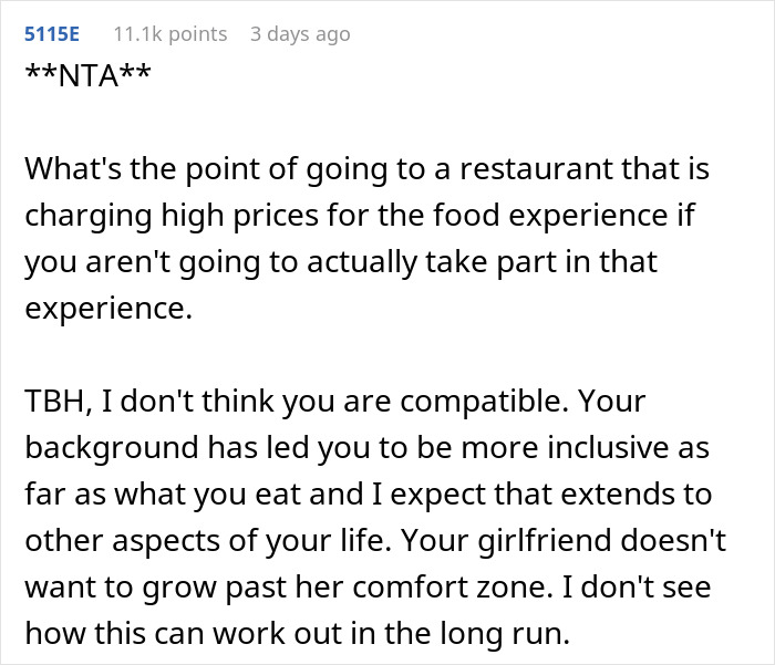 "Am I A Jerk For Refusing To Take My Girlfriend To Nice Places Because She Eats Like A Kid?" "Am I A Jerk For Refusing To Take My Girlfriend To Nice Places Because She Eats Like A Kid?"