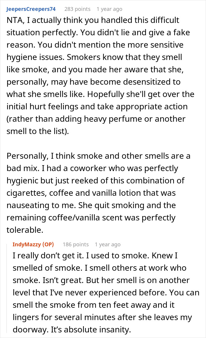 Person Avoids Coworker Who Stinks Of Cigarettes Until She Asks Why She Is Treated Differently, But Is “Crushed” By The Answer