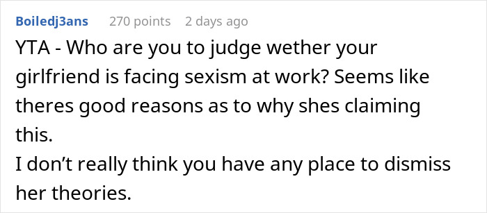 Guy Challenges His GF's Claims About Sexism At Work, Gets An Eye-Opening Reality Check Guy Challenges His GF's Claims About Sexism At Work, Gets An Eye-Opening Reality Check