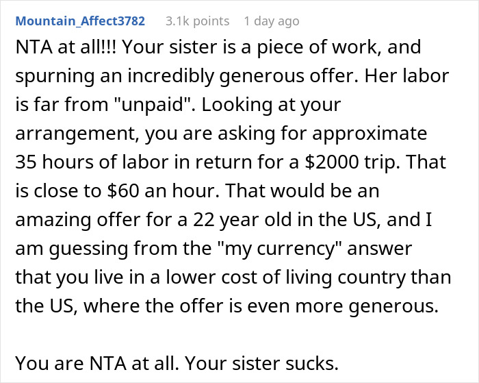 “AITA For Not Paying For My Sister's Vacation Because She Won't Agree To Babysit?”