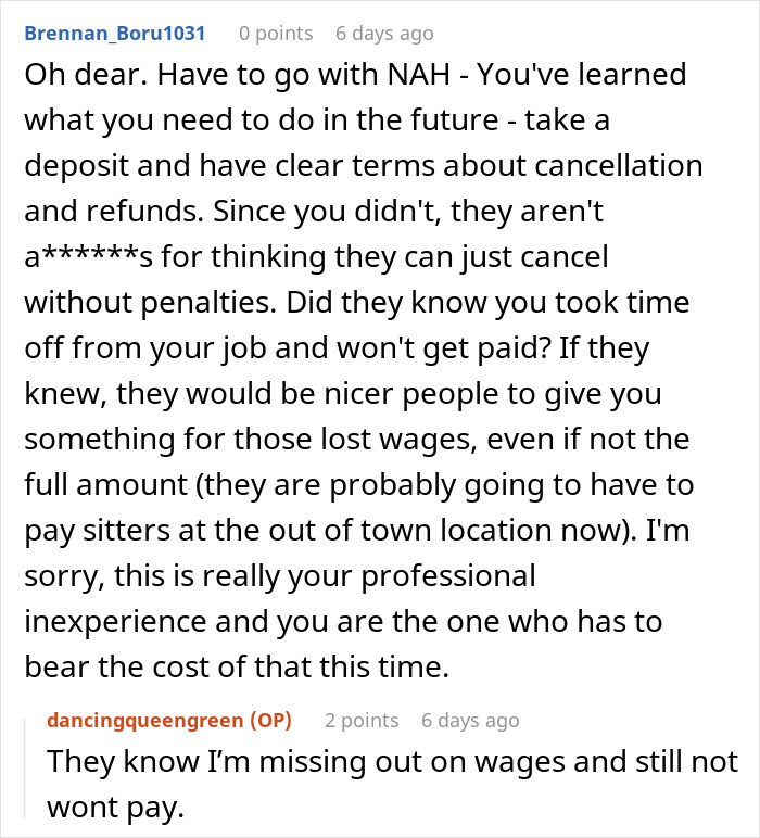 "The Price For Those 3 Days Was Going To Be $840": Babysitter Asks Parents To Still Pay Her For Her Service When They Cancel Last Minute "The Price For Those 3 Days Was Going To Be $840": Babysitter Asks Parents To Still Pay Her For Her Service When They Cancel Last Minute