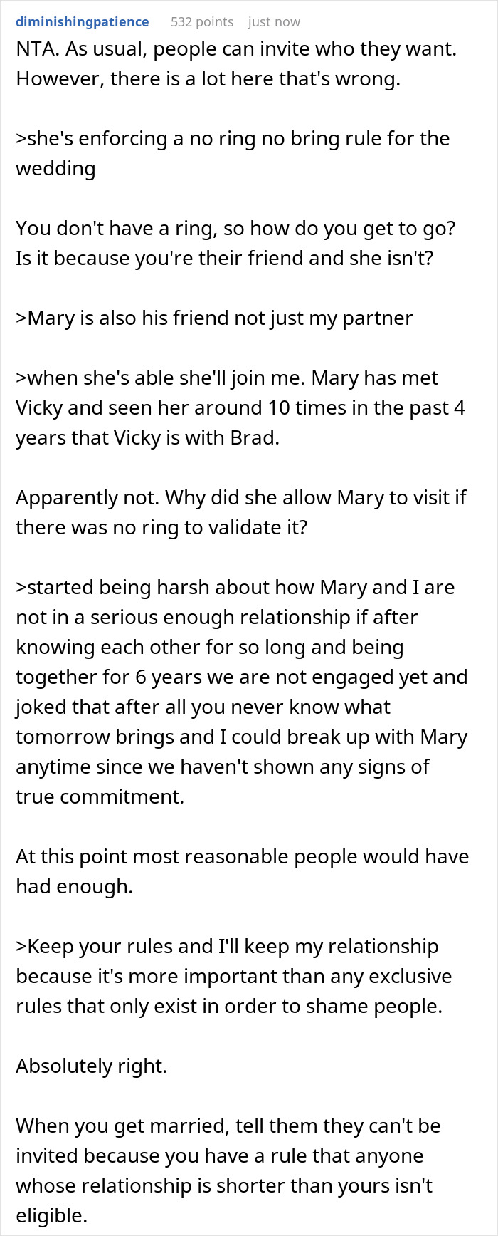 Man Rebels Against Friend's "No Ring No Bring" Wedding Rule After His Girlfriend Of 6 Years Isn't Invited