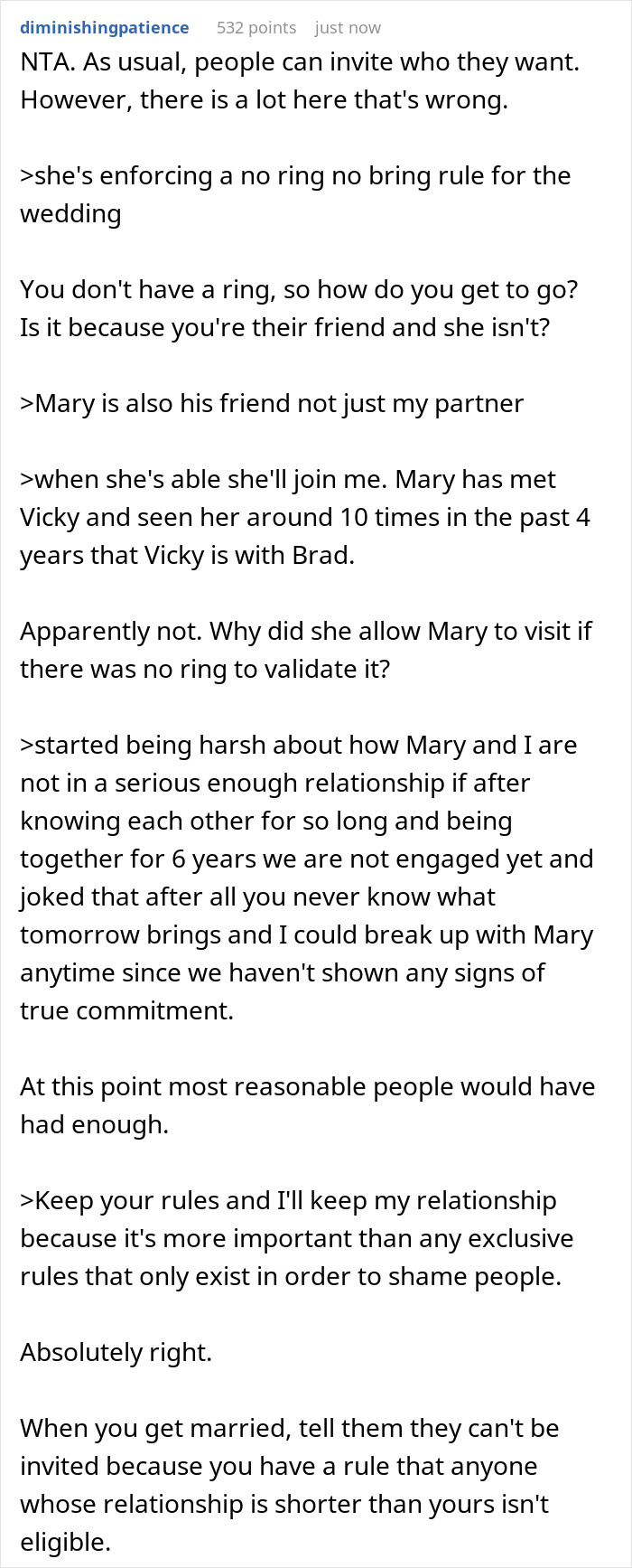 Man Rebels Against Friend's "No Ring No Bring" Wedding Rule After His Girlfriend Of 6 Years Isn't Invited Man Rebels Against Friend's "No Ring No Bring" Wedding Rule After His Girlfriend Of 6 Years Isn't Invited