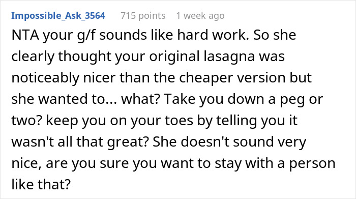 Woman Mocks GF’s Signature Lasagna, Gets Insulted After She Serves Her A Premade One The Next Time Woman Mocks GF’s Signature Lasagna, Gets Insulted After She Serves Her A Premade One The Next Time