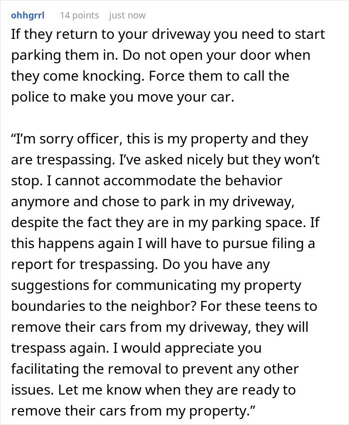 Neighbor Finds A Petty Way To Get Back At Teen Whose Friends Won’t Stop Parking In Their Driveway Neighbor Finds A Petty Way To Get Back At Teen Whose Friends Won’t Stop Parking In Their Driveway