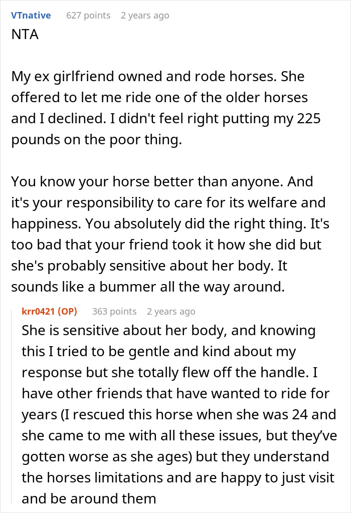 Horse Owner Doesn’t Let Her Overweight Friend Ride One Of The Animals, Gets Accused Of Body-Shaming Her Horse Owner Doesn’t Let Her Overweight Friend Ride One Of The Animals, Gets Accused Of Body-Shaming Her