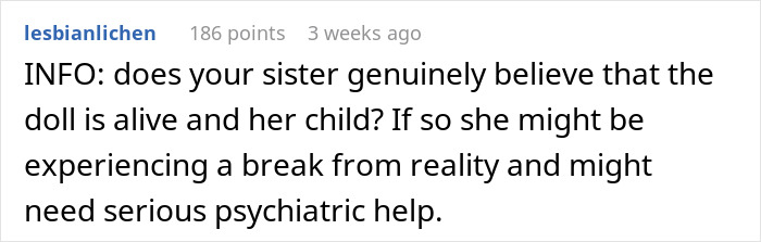 Woman Thinks Her Sister Is Coping With The Loss Of Her Baby In A Creepy And Unhealthy Way, Asks If She Would Be A Jerk To Break It To Her Woman Thinks Her Sister Is Coping With The Loss Of Her Baby In A Creepy And Unhealthy Way, Asks If She Would Be A Jerk To Break It To Her