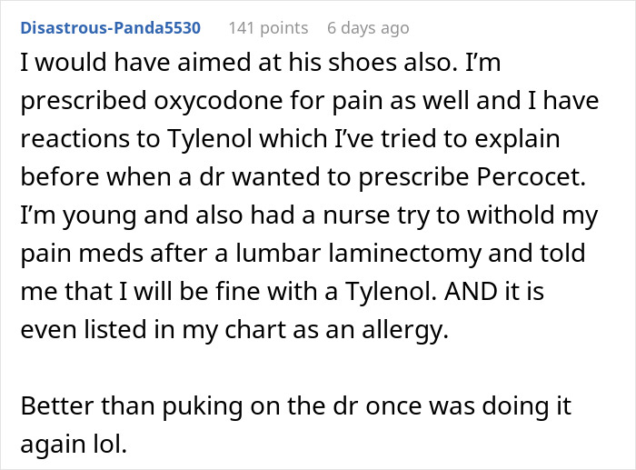 "Not The Shoes, They Cost Me $300!": Patient’s Revenge Story Of Barfing On Doctor For Ignoring Her Medicine Allergies "Not The Shoes, They Cost Me $300!": Patient’s Revenge Story Of Barfing On Doctor For Ignoring Her Medicine Allergies