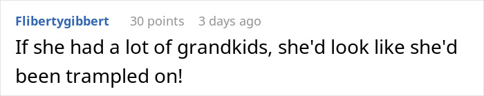 Reddit comment humorously discussing a grandmother with multiple grandkid footprint tattoos. Reddit comment humorously discussing a grandmother with multiple grandkid footprint tattoos.