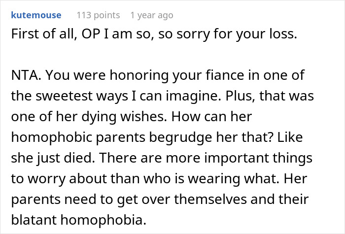 "[Am I The Jerk] For Ignoring What My Fiancée's Parents Wanted And Wore My Wedding Dress To Her Funeral?"