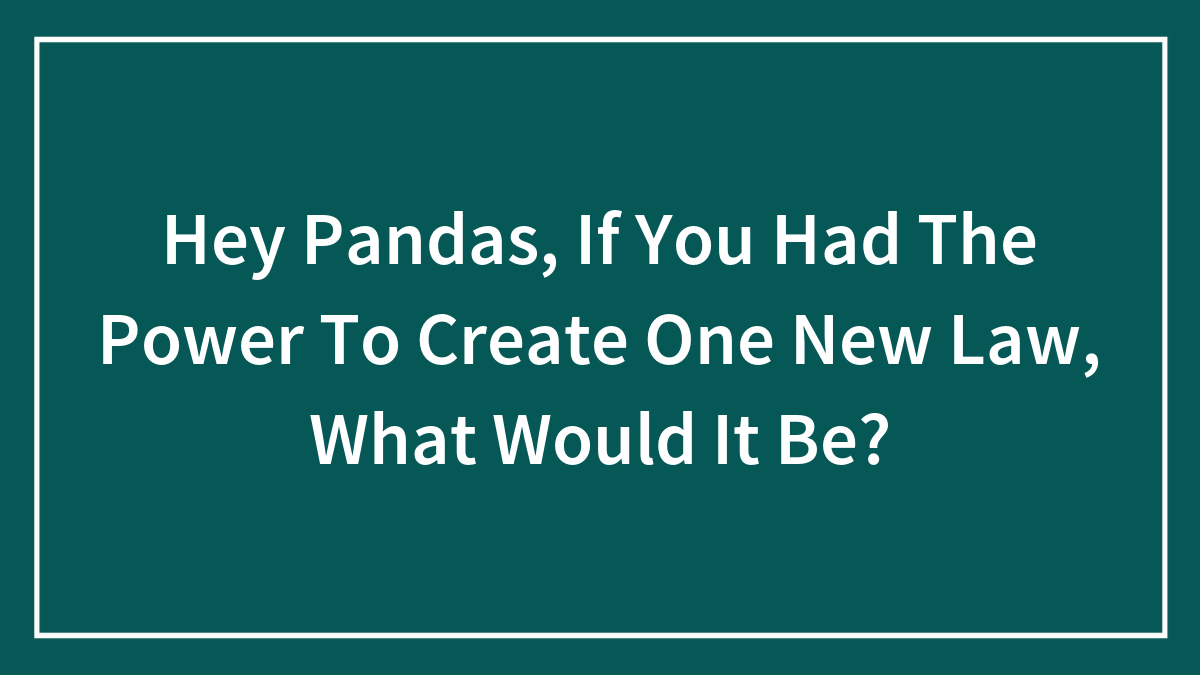 Hey Pandas, If You Had The Power To Create One New Law, What Would It Be? (Closed)