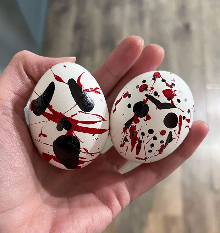 I Always Assist My Nephew In Egg Dying For Easter, And This Year I Stole 2 To Make Them Spooky. Not My Idea, But They Did Turn Out Pretty Cool