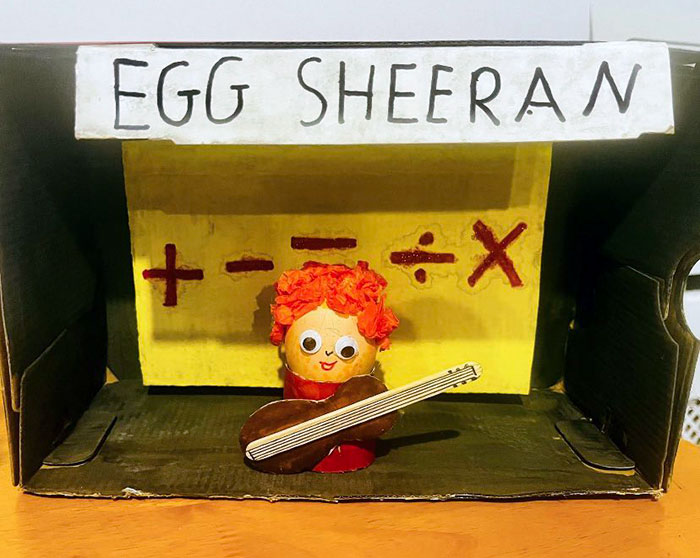 After Seeing Ed Sheeran On Saturday Night My Son Wanted To Design This For His Easter Egg Decoration Competition. Meet Egg Sheeran