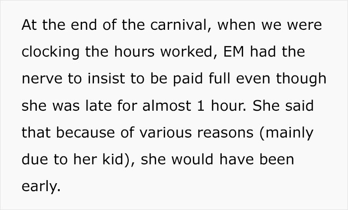 It provokes a scene in which a qualified mother brings her child to work and expects her co-workers to look after her, one of whom viciously complies.