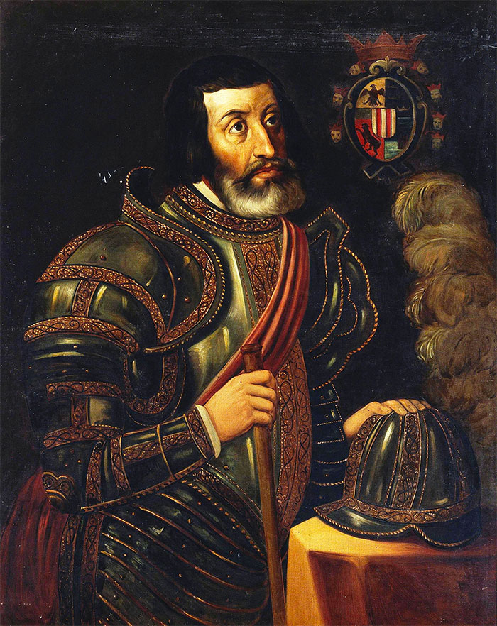 colorful Hernán Cortés portrait