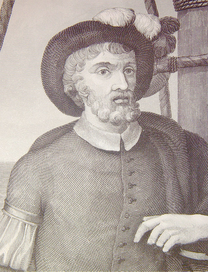 black and white Juan Sebastián Elcano portrait