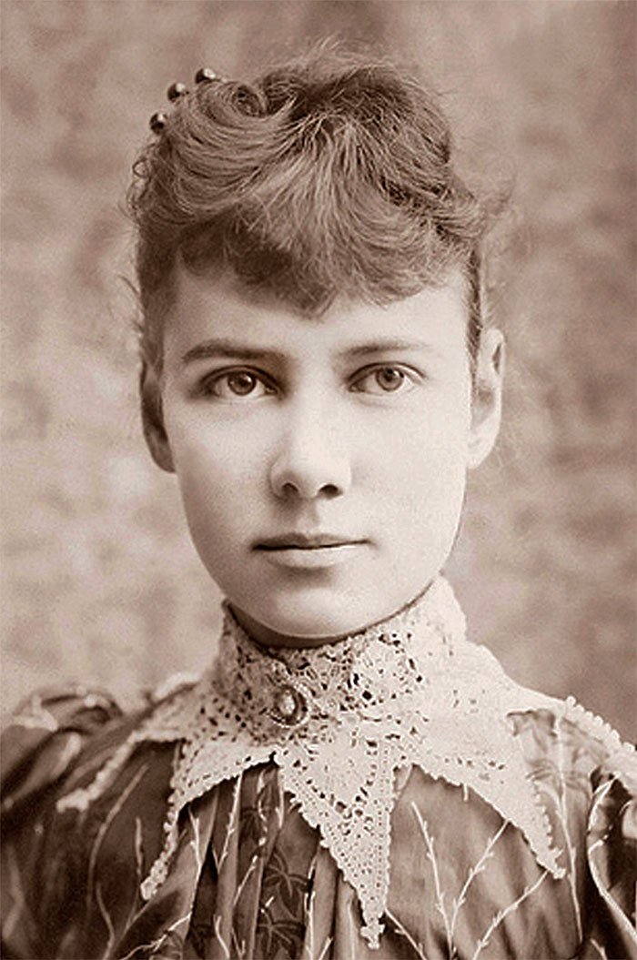 brown and black Nellie Bly portrait