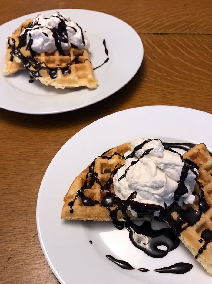 Did You Guys Know You Can Whip Coconut Cream? The Waffles I Made Are Dairy, Gluten And Cane-Sugar Free. Made The Chocolate Sauce From Palm Sugar