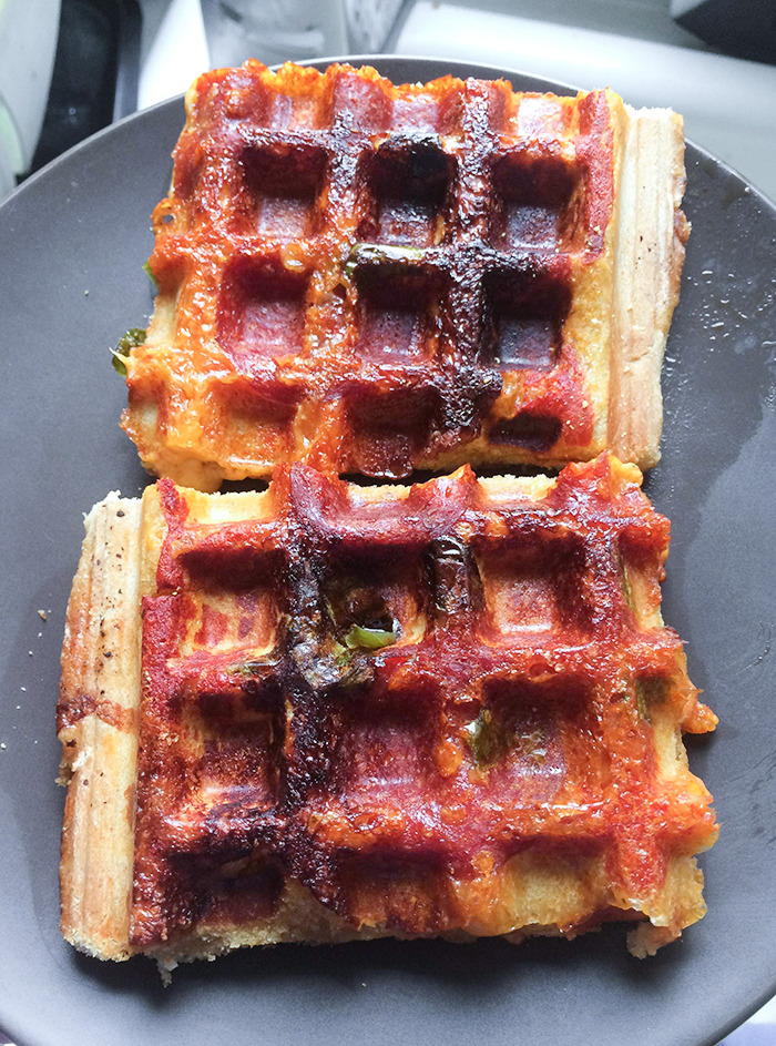 Tried The Waffle Iron Hack On Leftover Whole Wheat Pepperoni Pizza My Wife Made. Was Not Disappointed