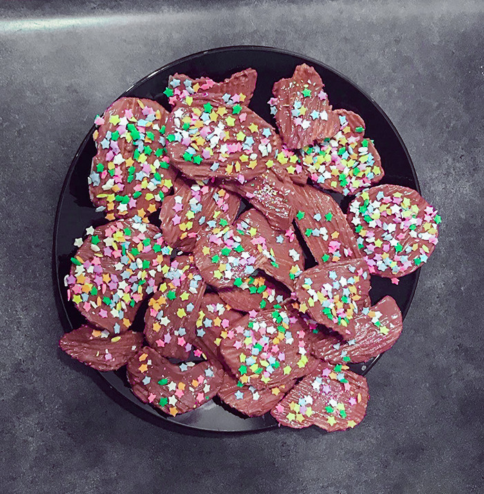 Dip Original Ruffles Into Melted Chocolate (I Used Melted Chocolate Chips), And Add Sprinkles. A Game Changer