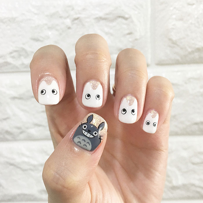 Totoro inspired nail art design
