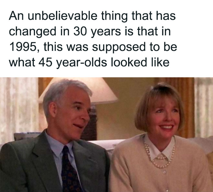 Older couple in a room, illustrating a "Heck, I'm Old" meme about perceptions of age in 1995.