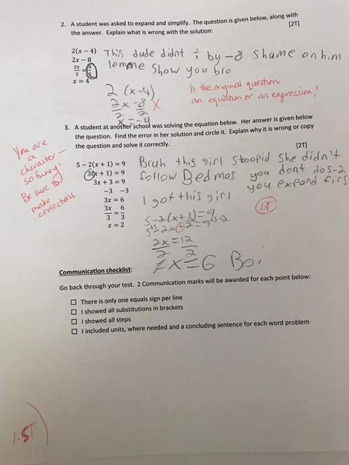 My Aunt's A Math Teacher. This Is A Test She Graded Before The Long Weekend